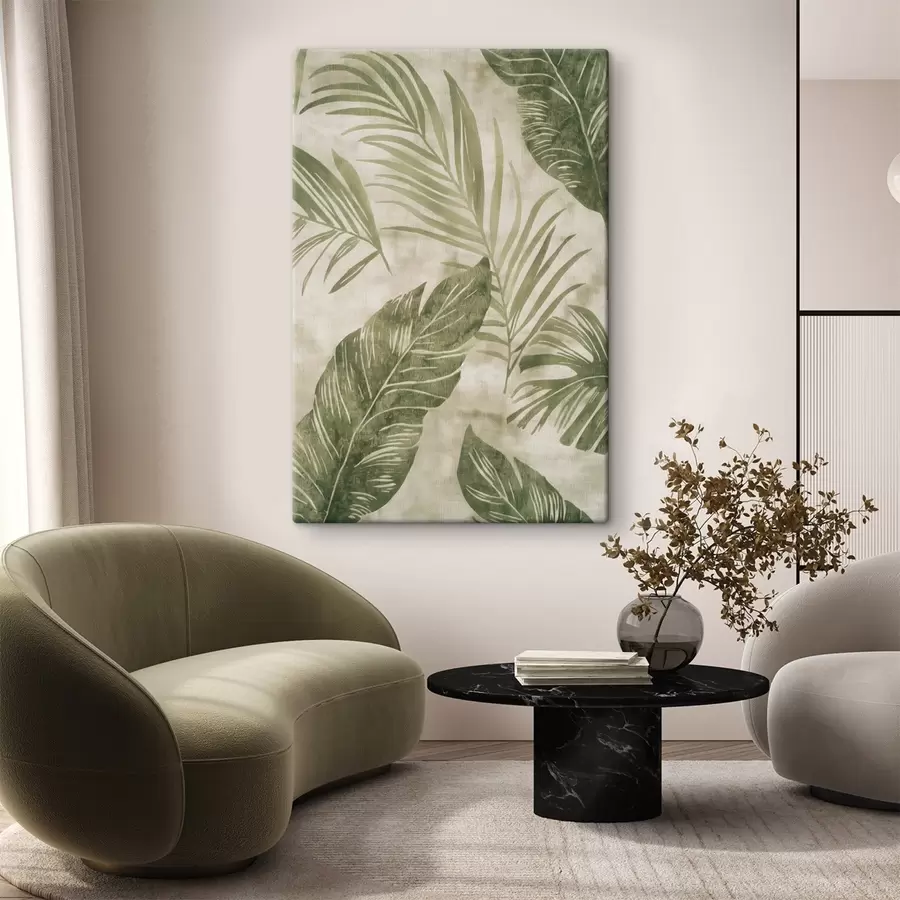 Tableau Feuilles tropicales, imitation d'un fond vieilli s47631