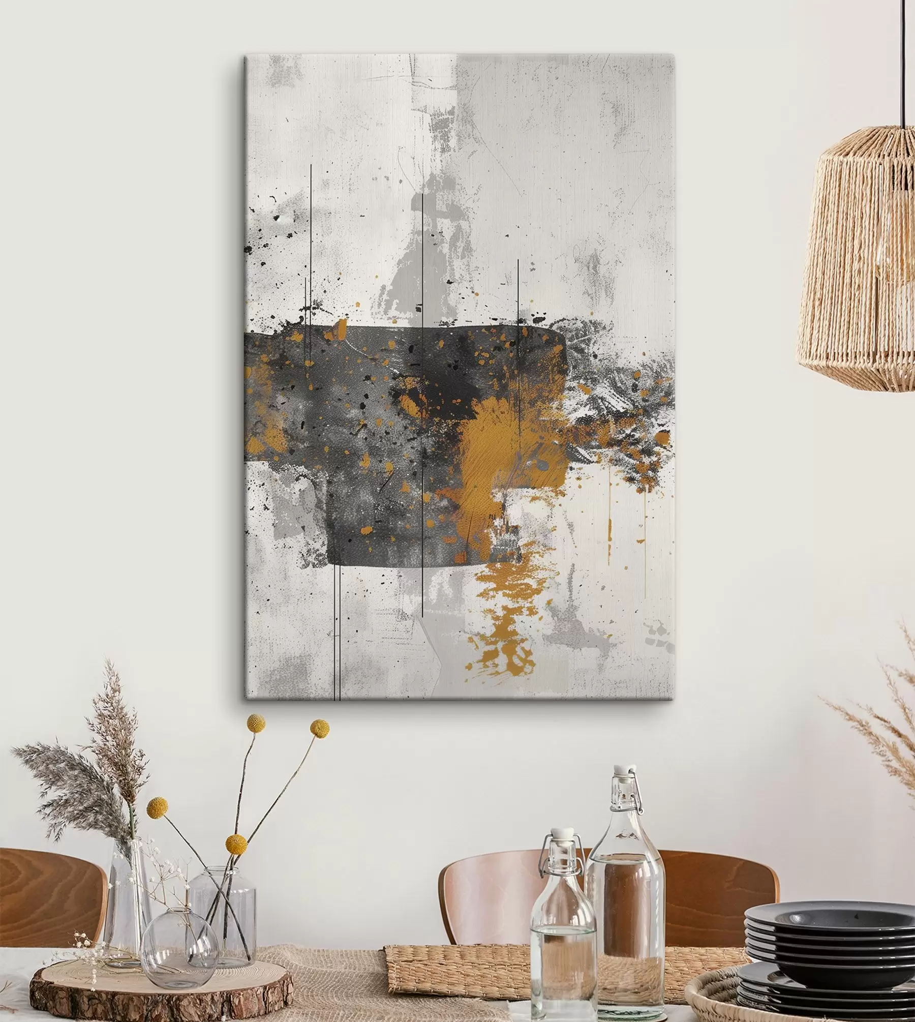 Tableau Abstrait, éclaboussures, imitation de peinture sur fond béton s47637