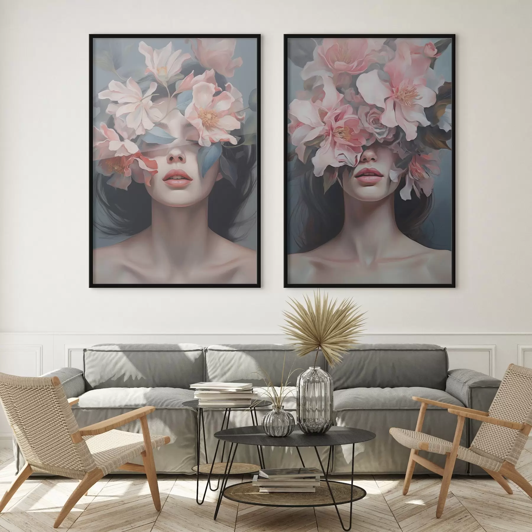 Papier peint Portrait féminin abstrait avec des fleurs d01221