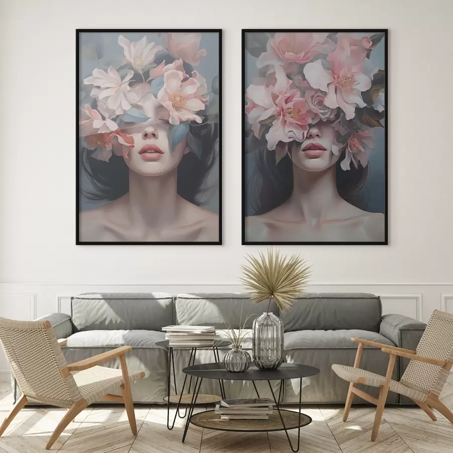 Papier peint Portrait féminin abstrait avec des fleurs d01221