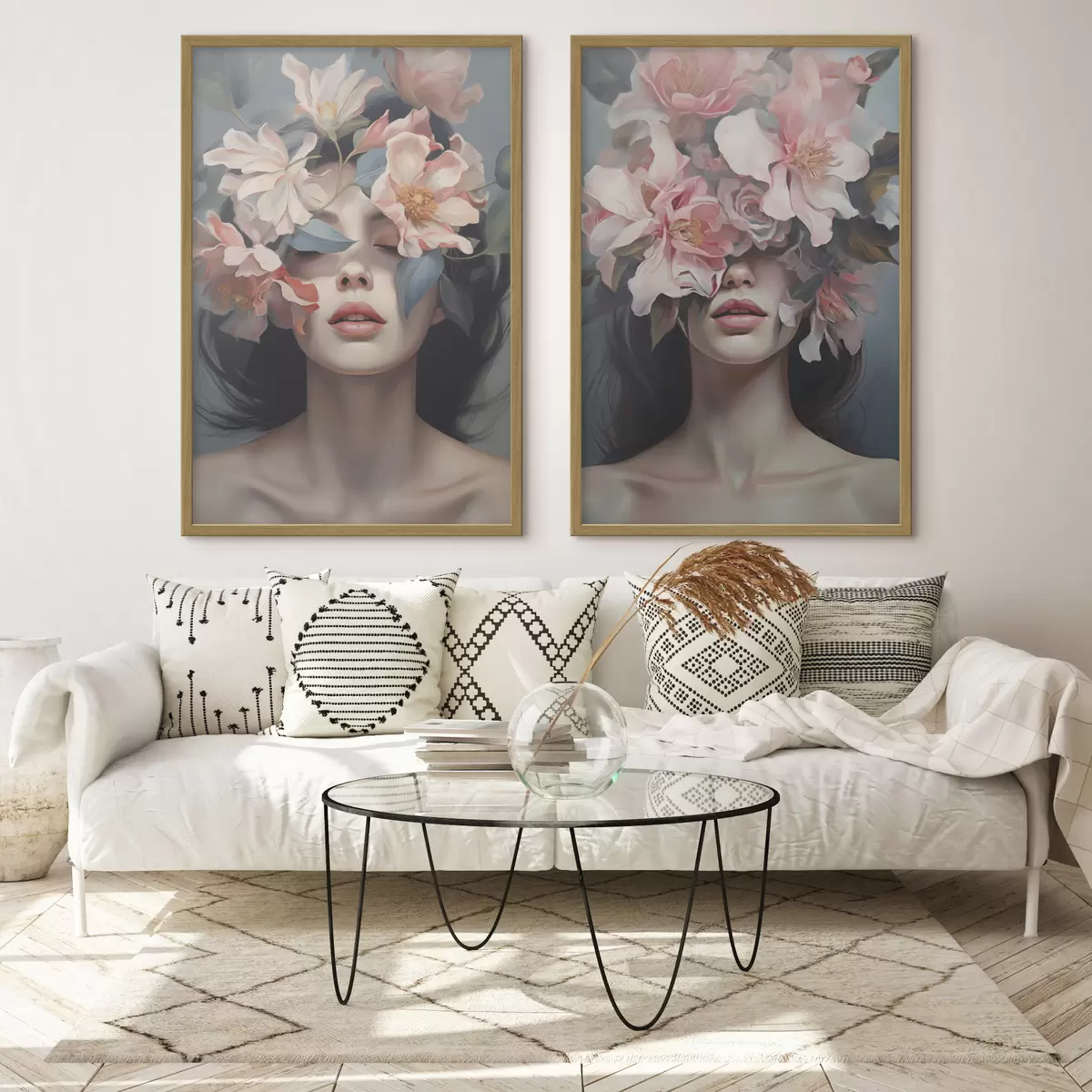 Poster Portrait féminin abstrait avec des fleurs d01221