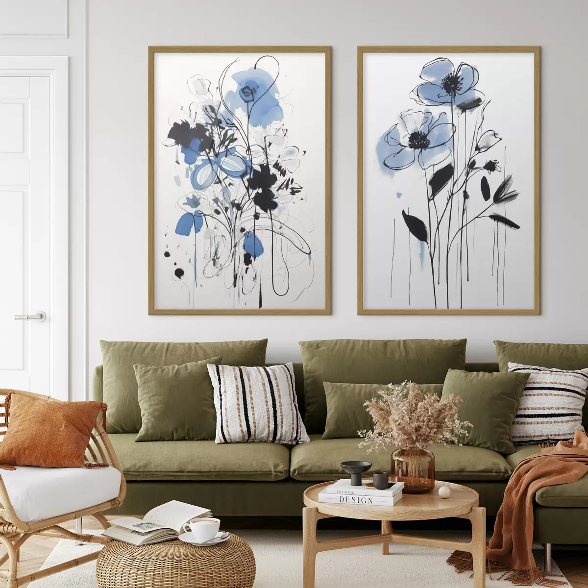 Poster Abstraction avec des taches et des fleurs d01222