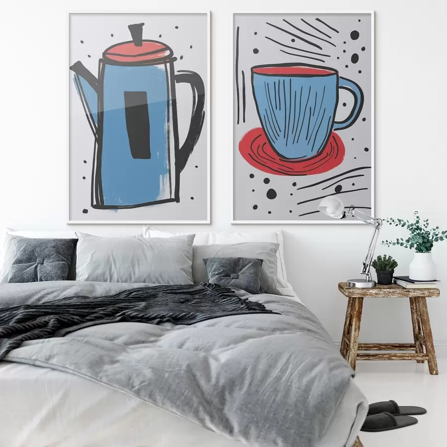 Papier peint Cafetière et tasse imitant un dessin primitif d01225