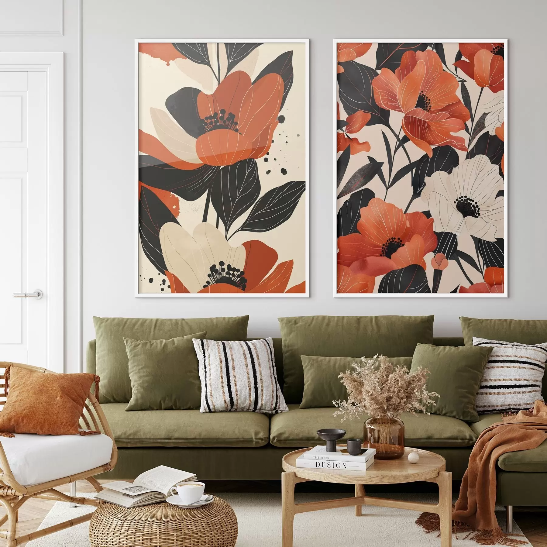 Papier peint Composition florale aux tons chauds d01228