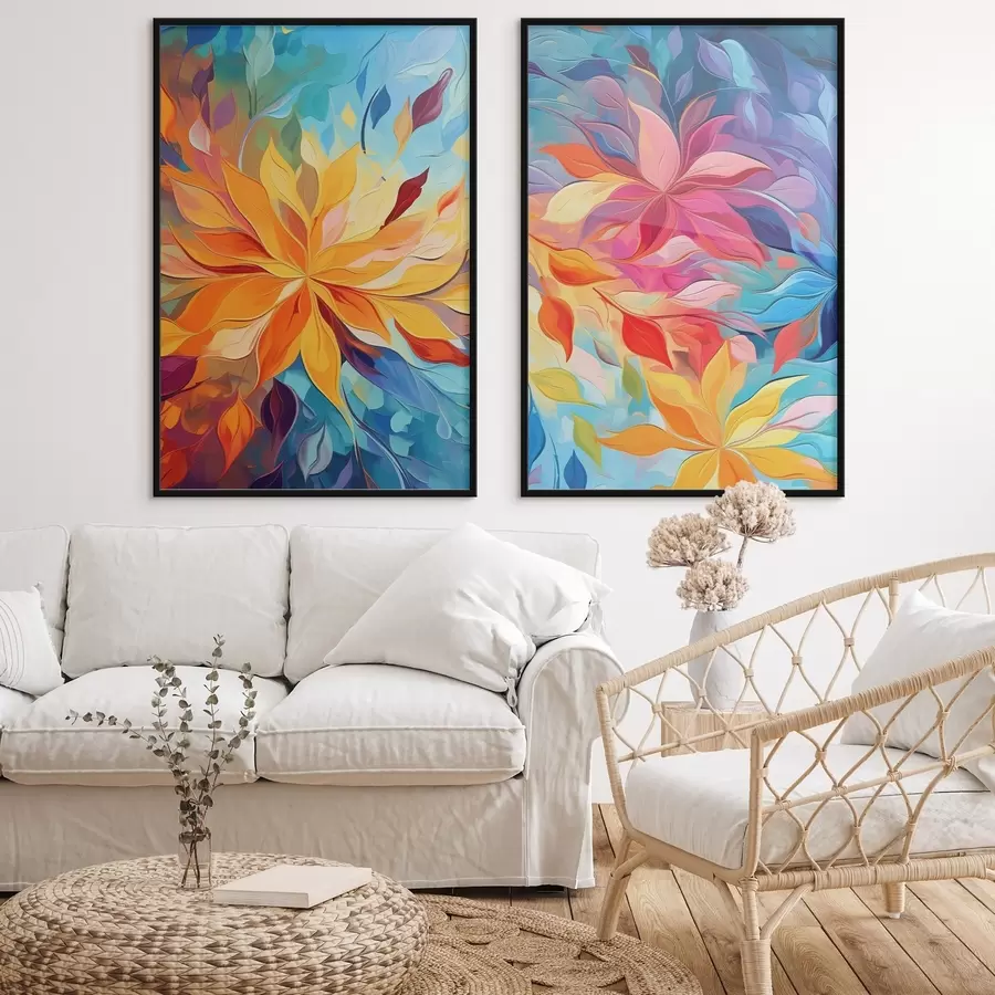 Papier peint Fleurs abstraites lumineuses, imitation peinture à l'huile d01252