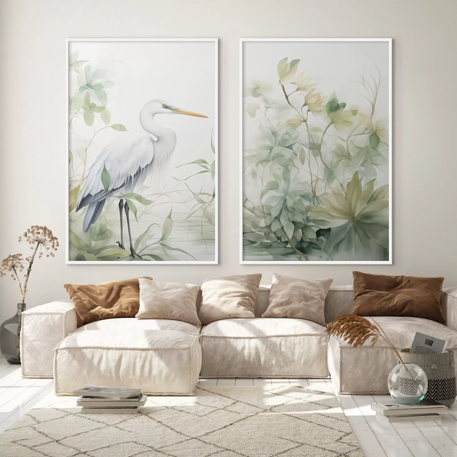 Papier peint Cigogne parmi les plantes d01256