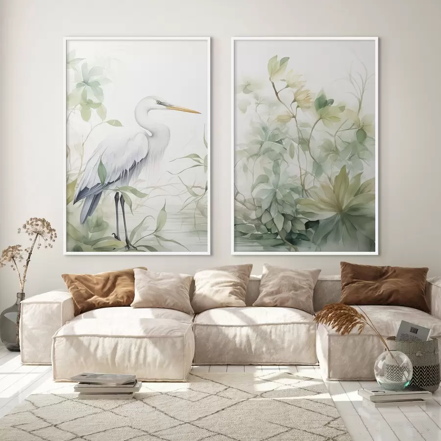 Papier peint Cigogne parmi les plantes d01256