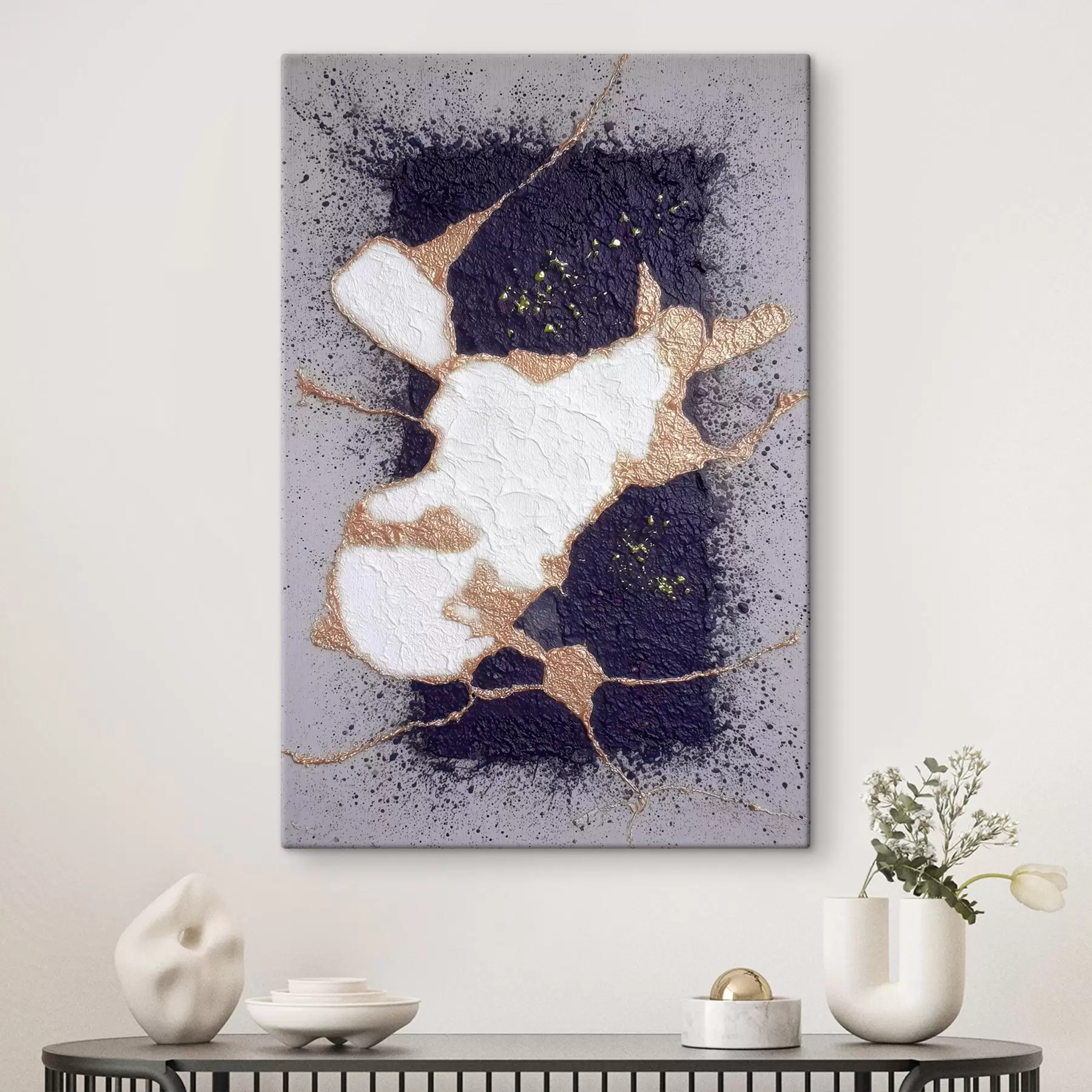 Tableau Résumé dans les tons violet et beige avec un effet de texture volumétrique s46952