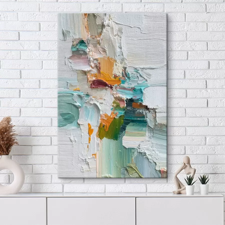 Tableau Composition avec des accents turquoise et orange dans un style peinture à l'huile s46958
