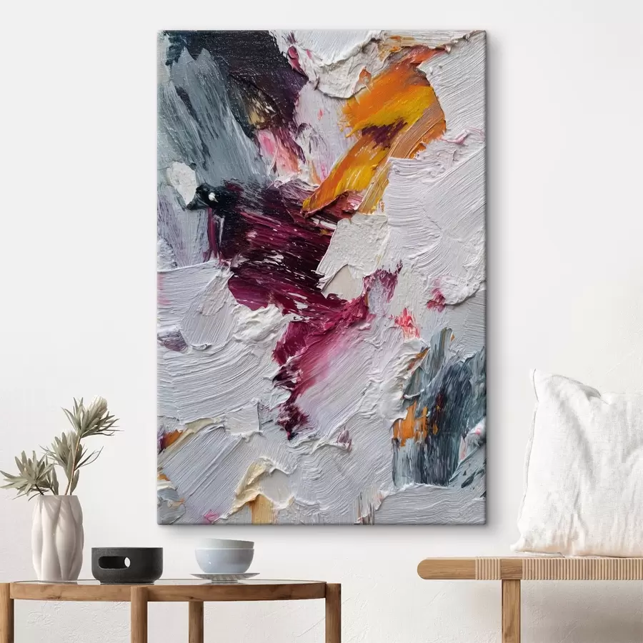 Tableau Composition abstraite avec des touches intenses de cerise et d'orange dans un style de peinture à l'huile s46959