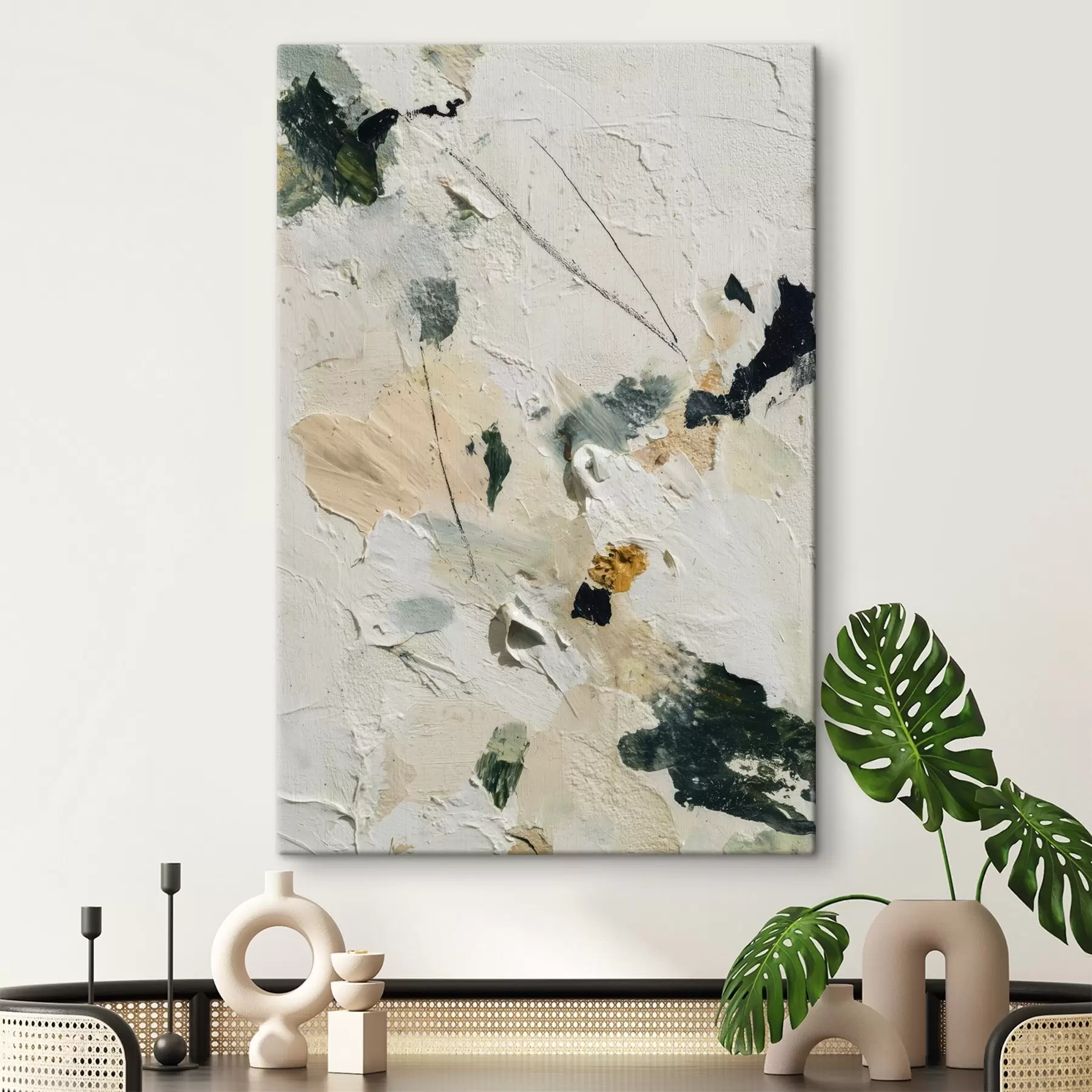 Tableau Scène expressive avec une texture multicouche et une palette pastel dans un style peinture à l'huile s46961