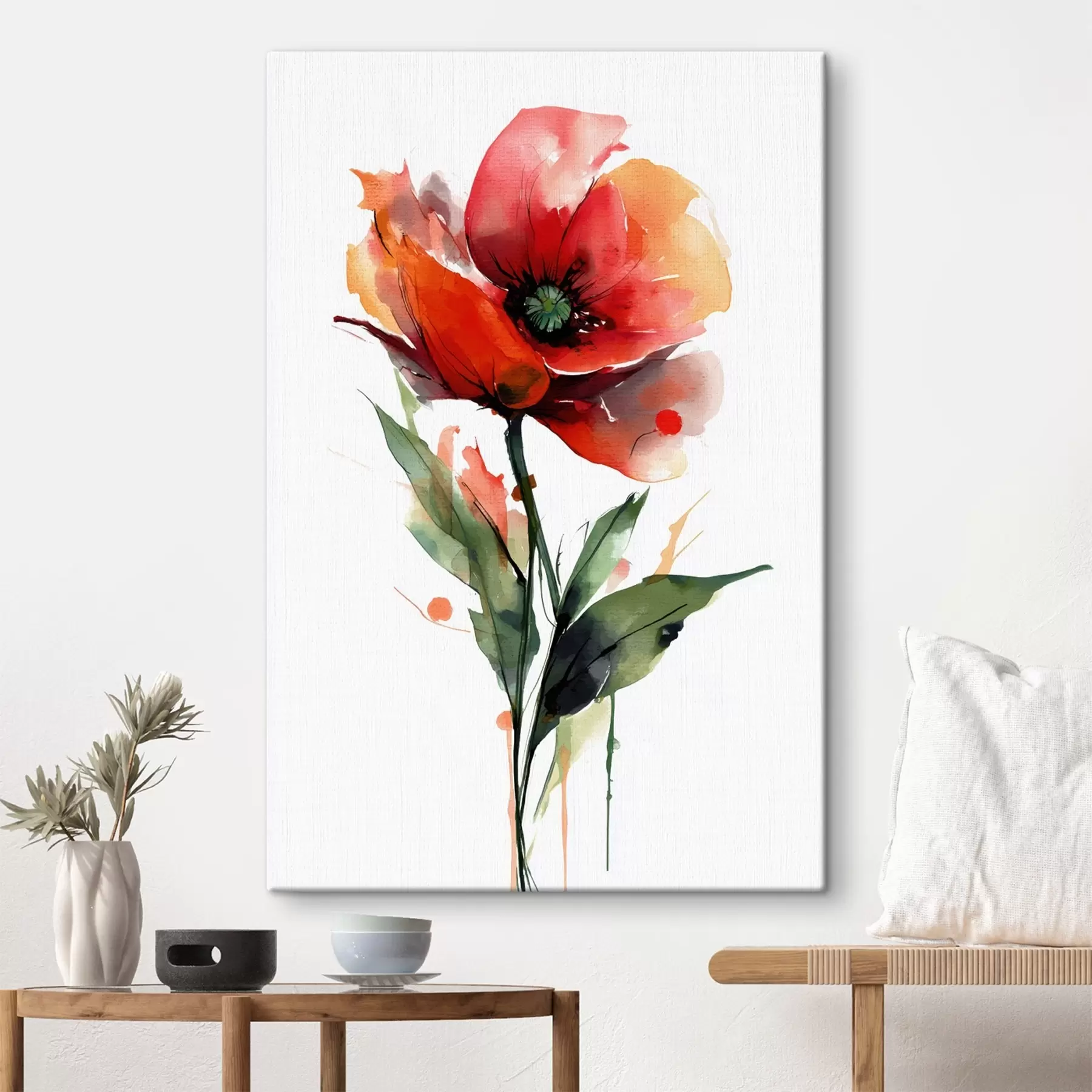 Tableau Fleur de pavot avec des coulures expressives de peinture aquarelle dans un style d'illustration d'art moderne s47086