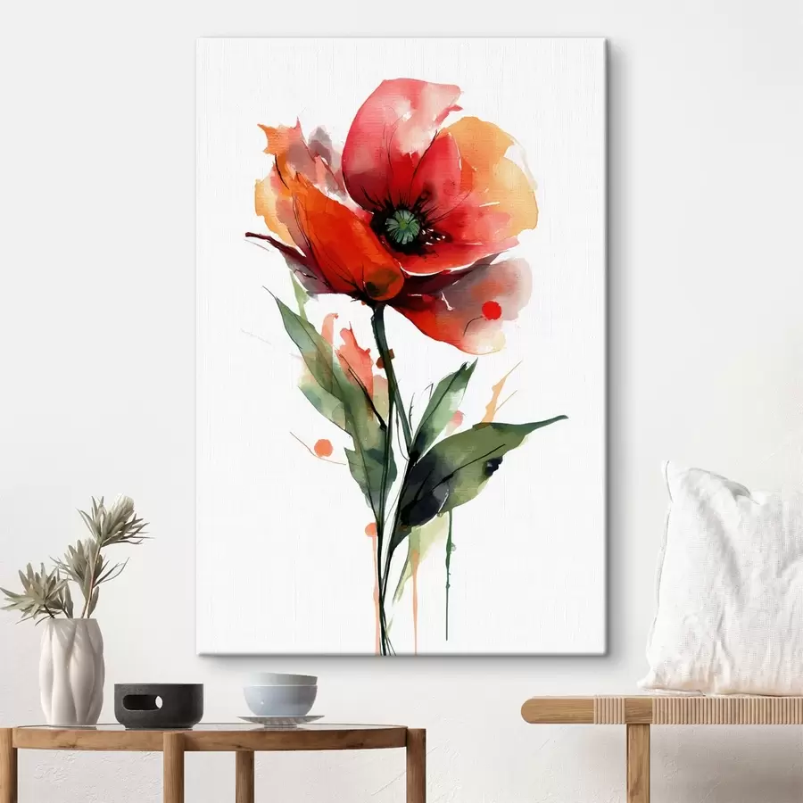 Tableau Fleur de pavot avec des coulures expressives de peinture aquarelle dans un style d'illustration d'art moderne s47086