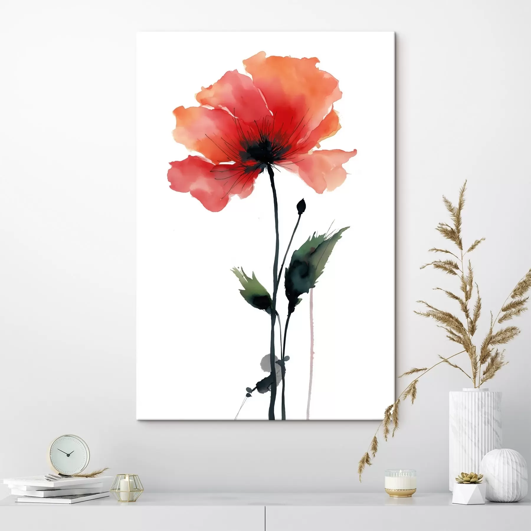Tableau Coquelicot aquarellé dans une palette apaisante avec des transitions de couleurs douces s47087