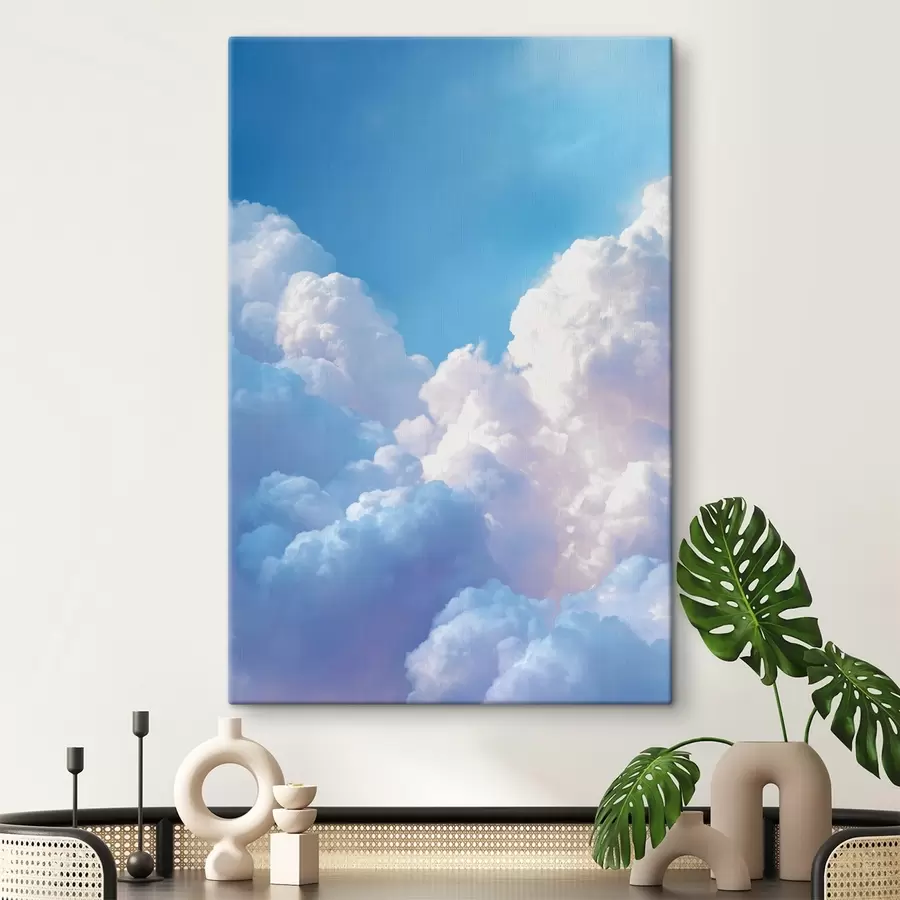 Tableau Paysage céleste pittoresque avec d'énormes nuages blancs dans un style graphique numérique s47089