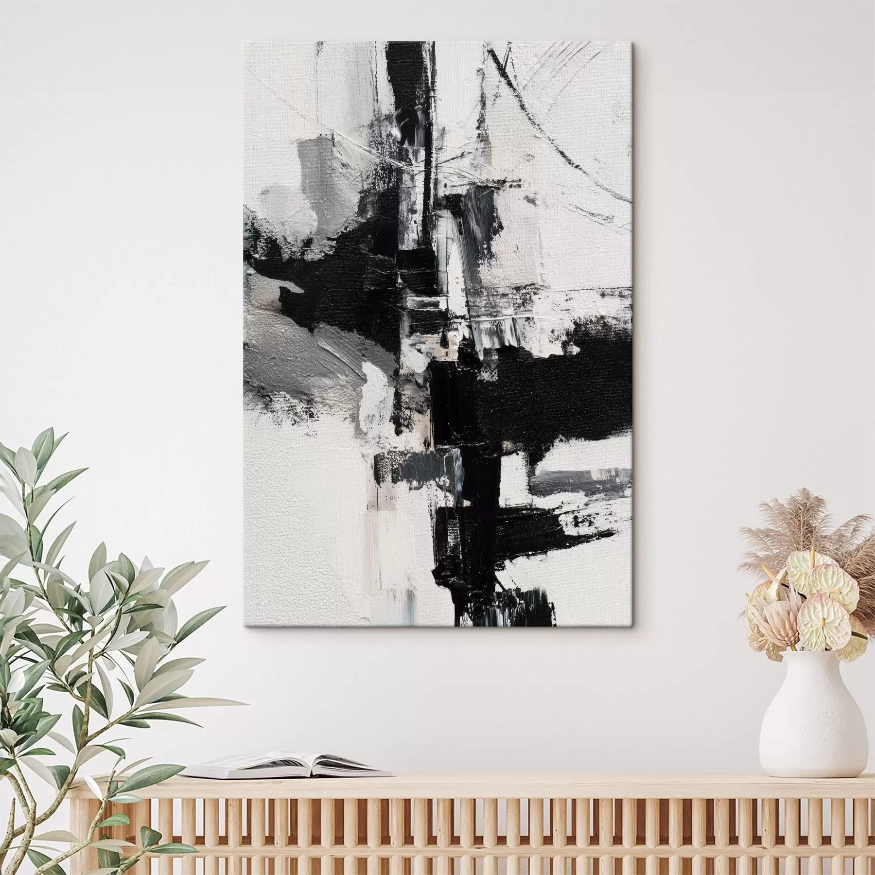 Tableau Illustration texturée avec des coups de pinceau contrastés noirs et gris dans un style peinture à l'huile. s47091