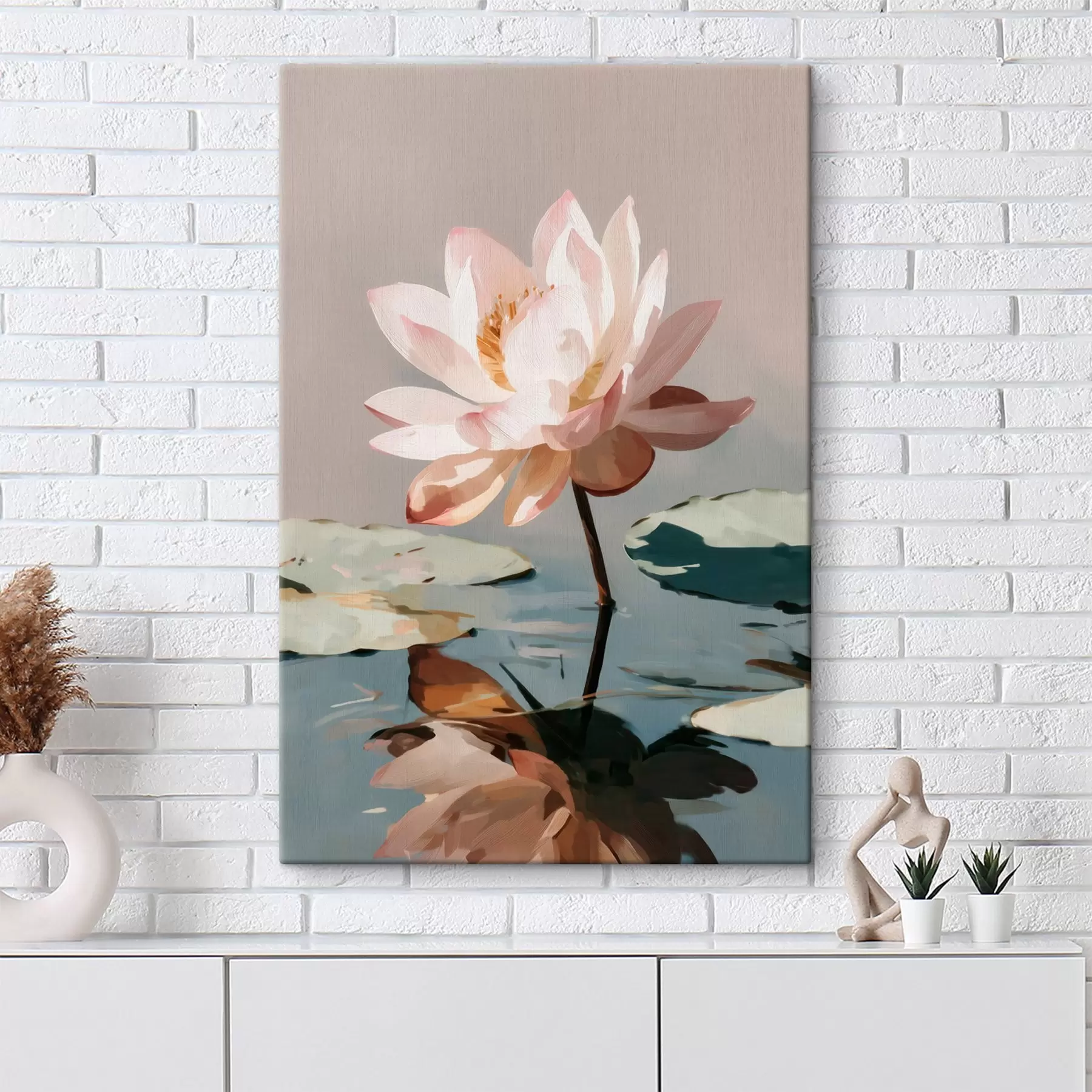 Tableau Lotus blanc sur fond pastel dans un style peinture à l'huile s47093