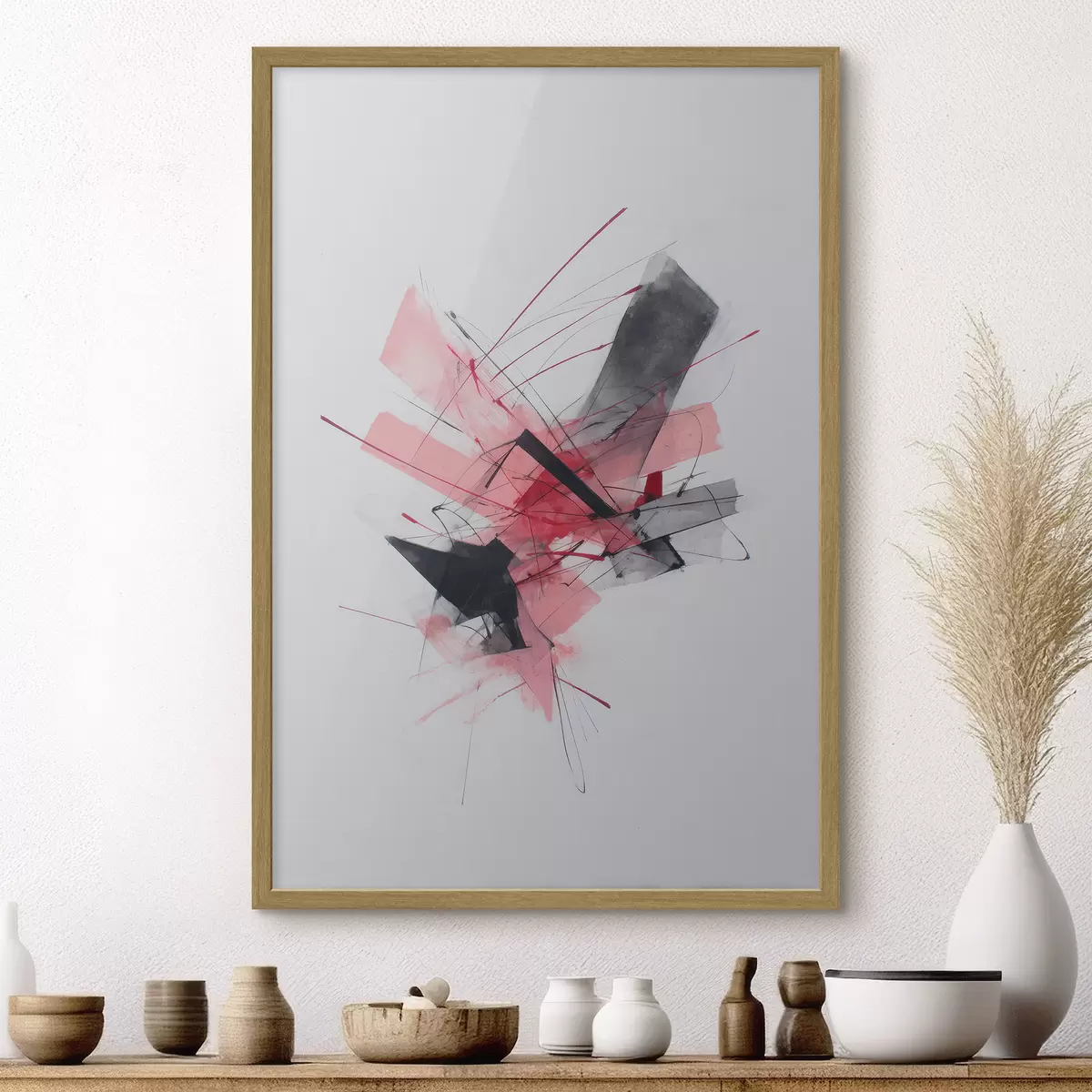 Poster Résumé avec éléments géométriques roses et noirs f46950