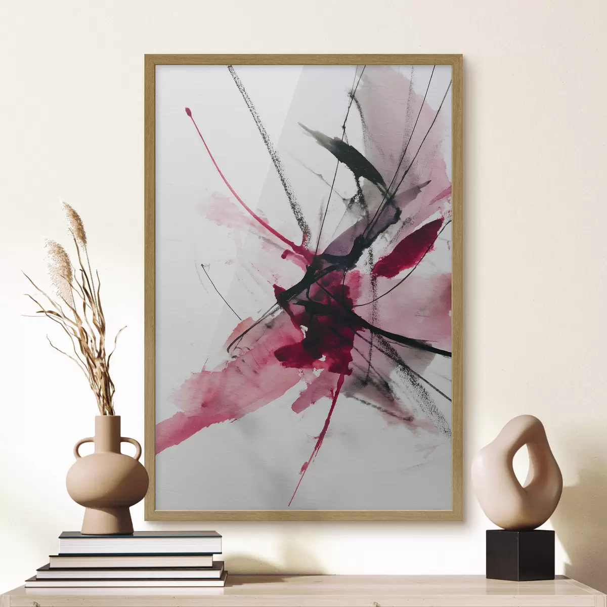 Poster Composition moderne de lignes et de taches dans un style aquarelle f46951