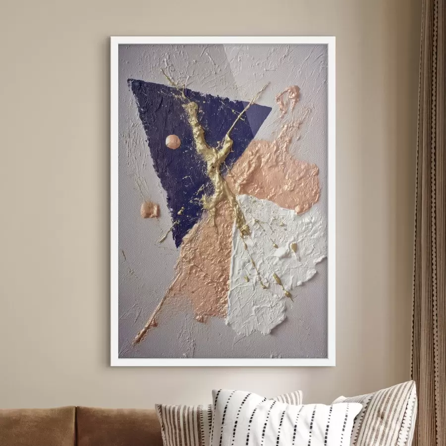 Papier peint Composition abstraite avec un triangle bleu foncé et des coups de pinceau en relief dans un style peinture à l'huile f46953