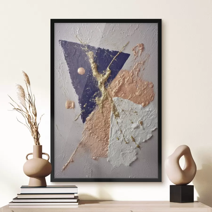 Papier peint Composition abstraite avec un triangle bleu foncé et des coups de pinceau en relief dans un style peinture à l'huile f46953