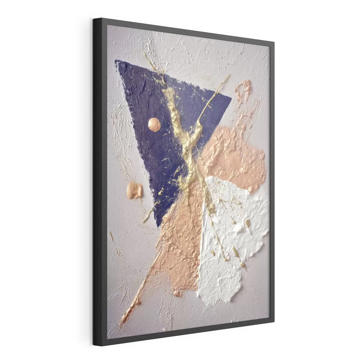 Poster Composition abstraite avec un triangle bleu foncé et des coups de pinceau en relief dans un style peinture à l'huile f46953