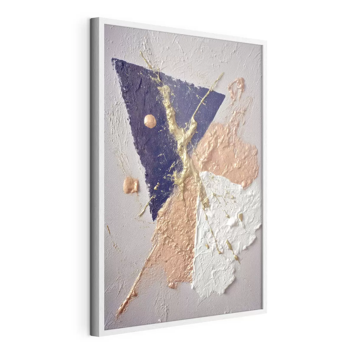 Poster Composition abstraite avec un triangle bleu foncé et des coups de pinceau en relief dans un style peinture à l'huile f46953