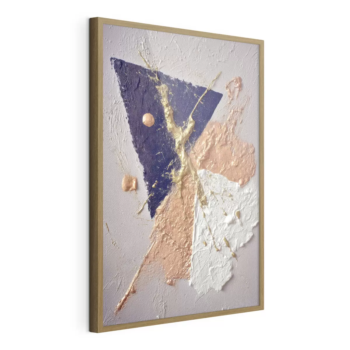 Poster Composition abstraite avec un triangle bleu foncé et des coups de pinceau en relief dans un style peinture à l'huile f46953