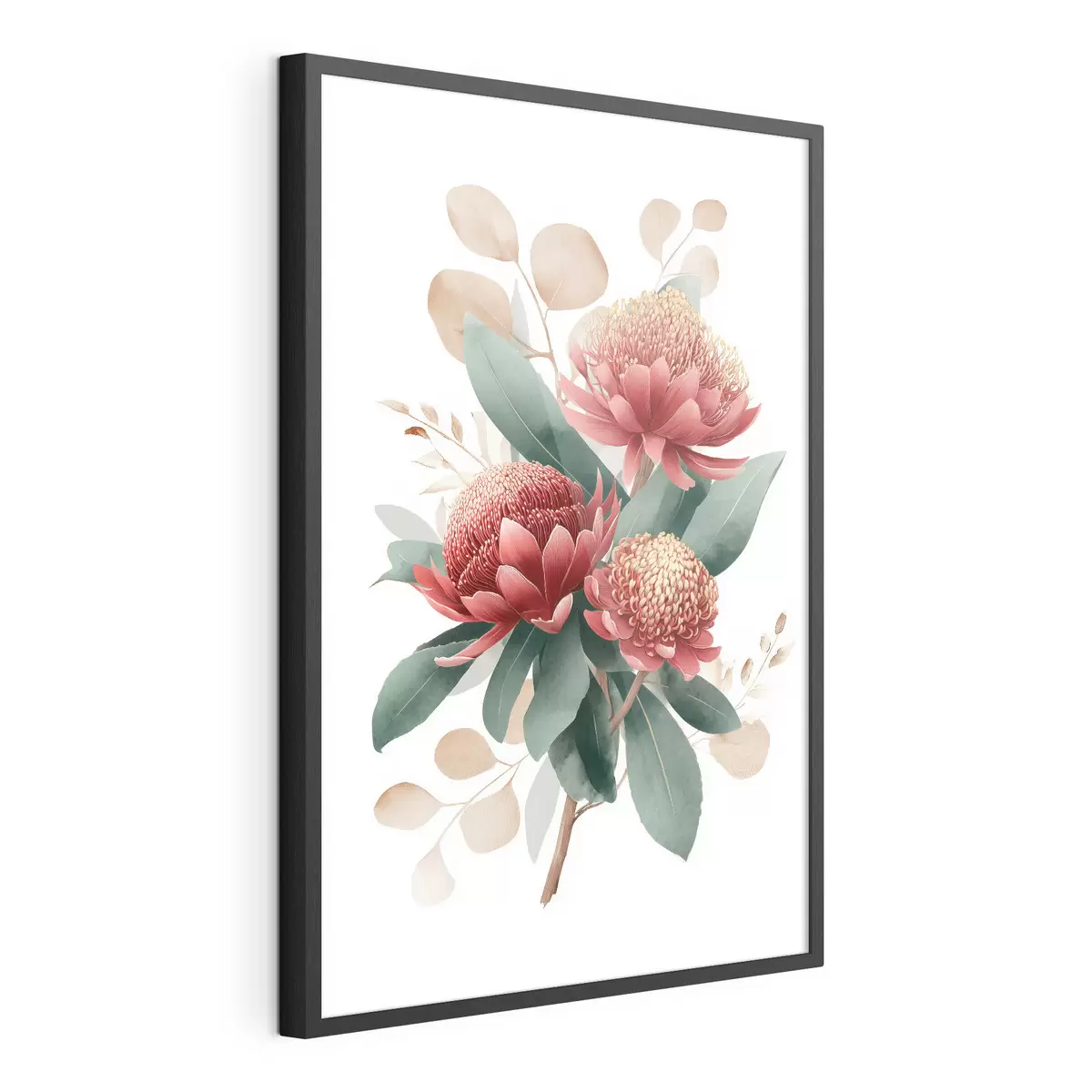Poster Bouquet expressif composé de protéas et de feuillages décoratifs dans un style illustratif moderne. f46954