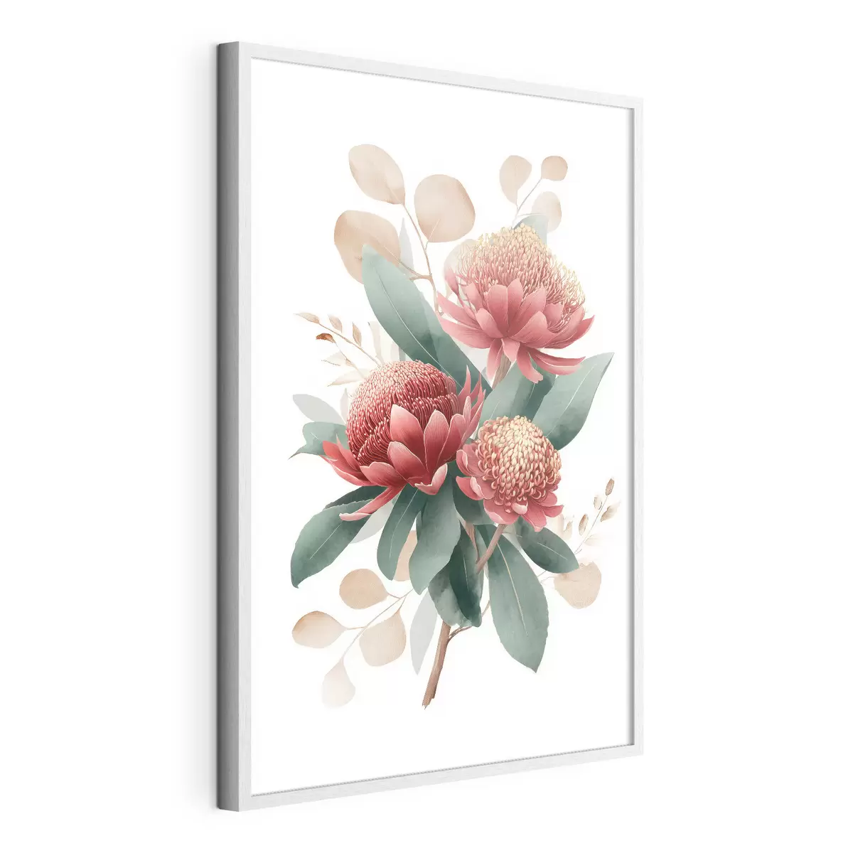 Poster Bouquet expressif composé de protéas et de feuillages décoratifs dans un style illustratif moderne. f46954
