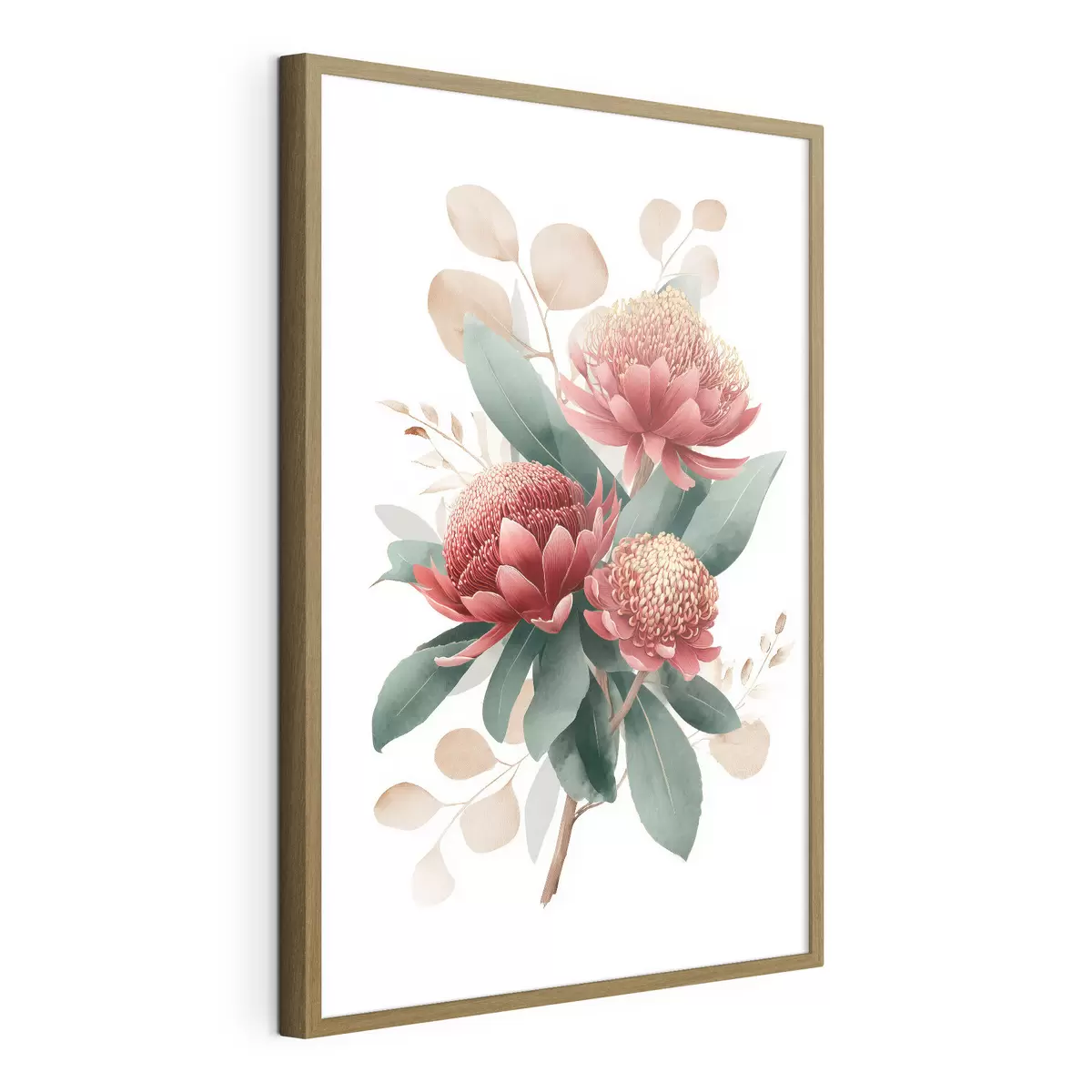 Poster Bouquet expressif composé de protéas et de feuillages décoratifs dans un style illustratif moderne. f46954