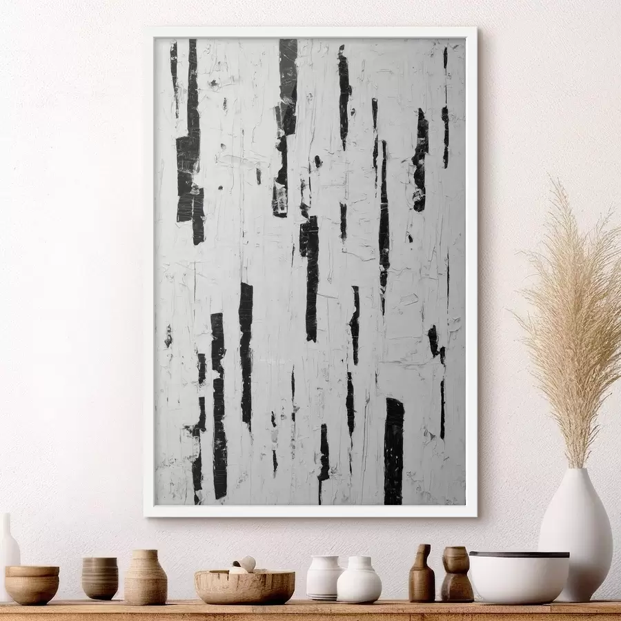 Papier peint Composition abstraite avec des traits verticaux noirs sur fond blanc, dans un style peinture à l'huile. f46956