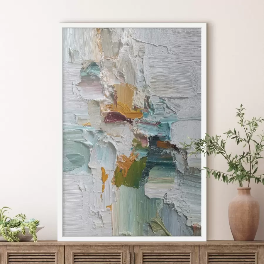 Papier peint Composition avec des accents turquoise et orange dans un style peinture à l'huile f46958