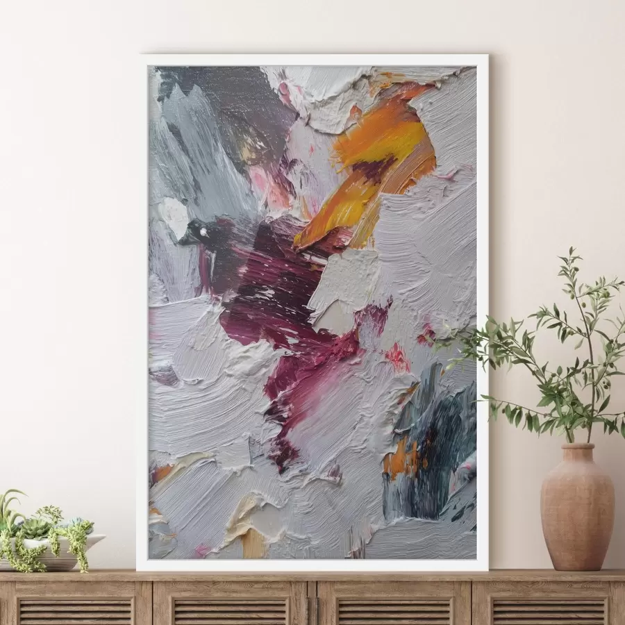 Papier peint Composition abstraite avec des touches intenses de cerise et d'orange dans un style de peinture à l'huile f46959