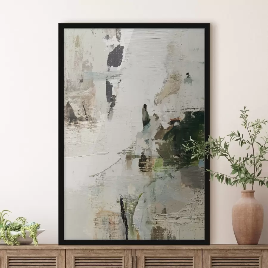Papier peint Composition abstraite dans des tons pastel avec des accents vert foncé dans un style peinture à l'huile f46960