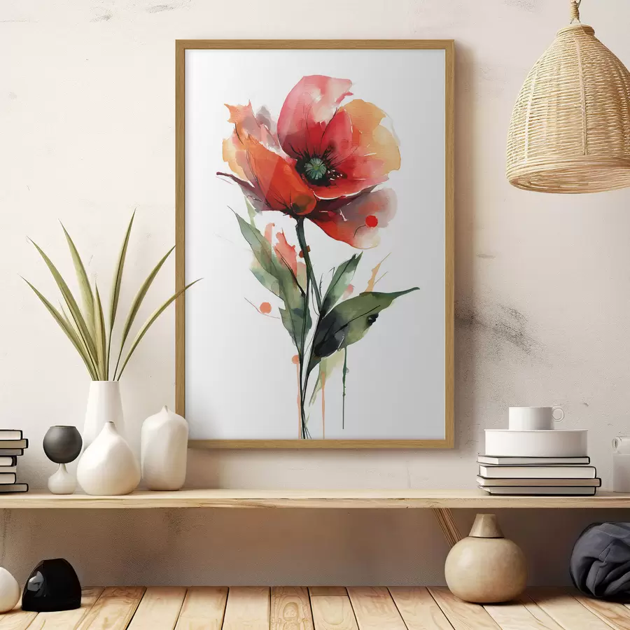 Papier peint Fleur de pavot avec des coulures expressives de peinture aquarelle dans un style d'illustration d'art moderne f47086