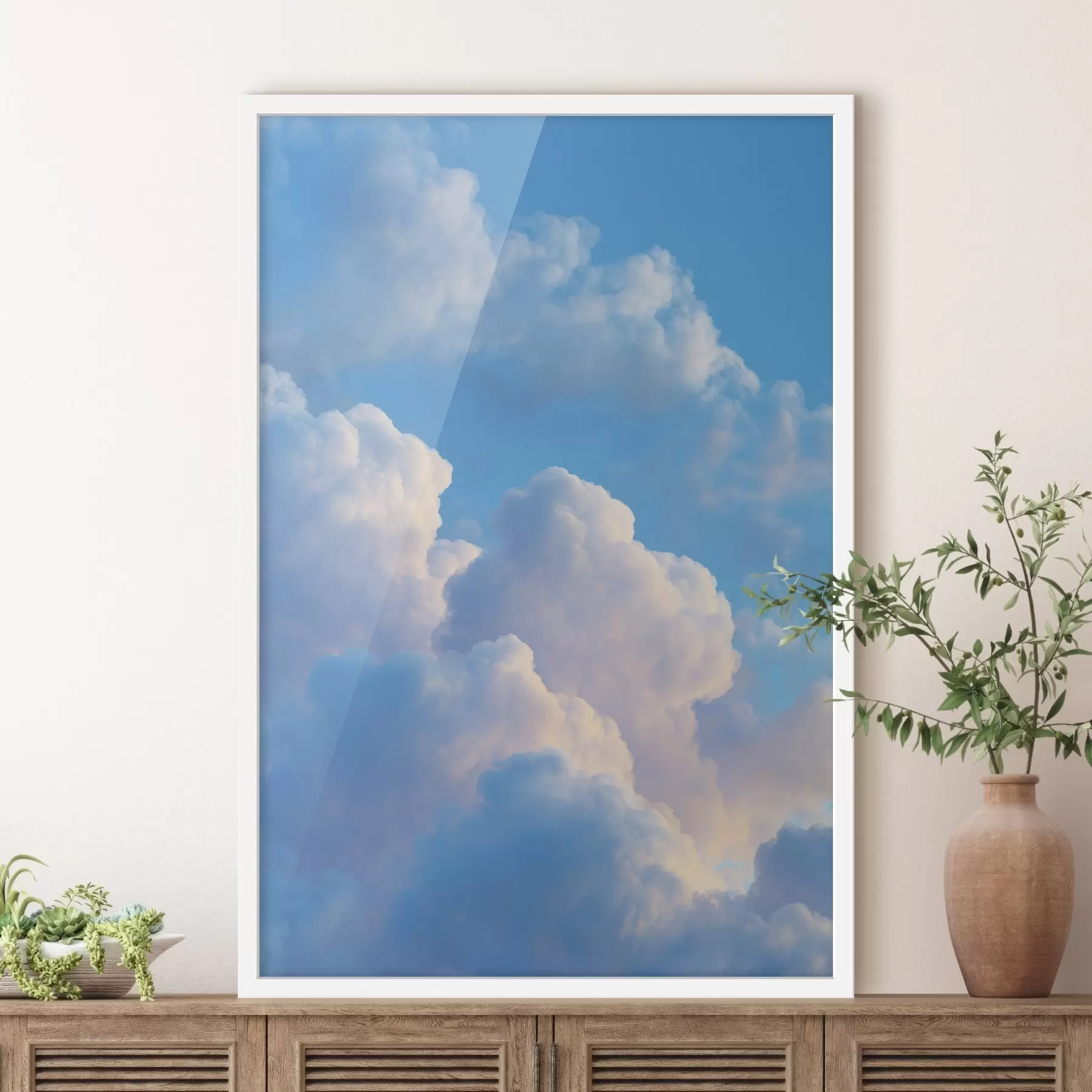 Papier peint Des nuages volumineux dans une palette de couleurs douces bleues et roses, dans un style graphique numérique photoréaliste. f47088