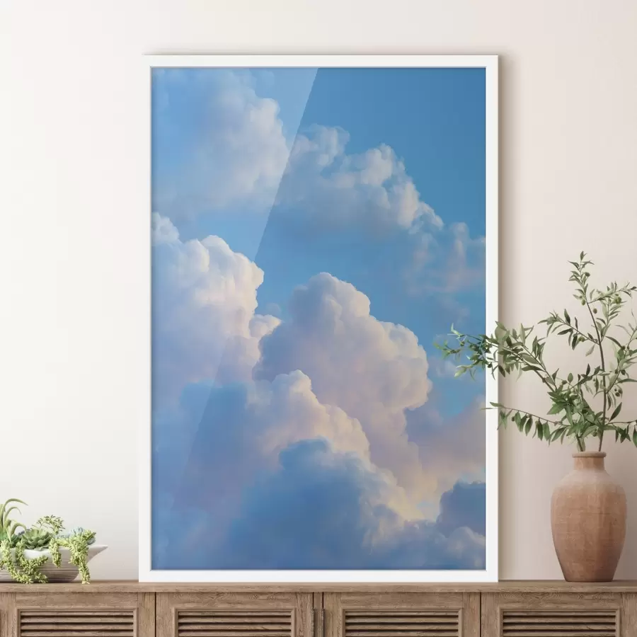 Papier peint Des nuages volumineux dans une palette de couleurs douces bleues et roses, dans un style graphique numérique photoréaliste. f47088