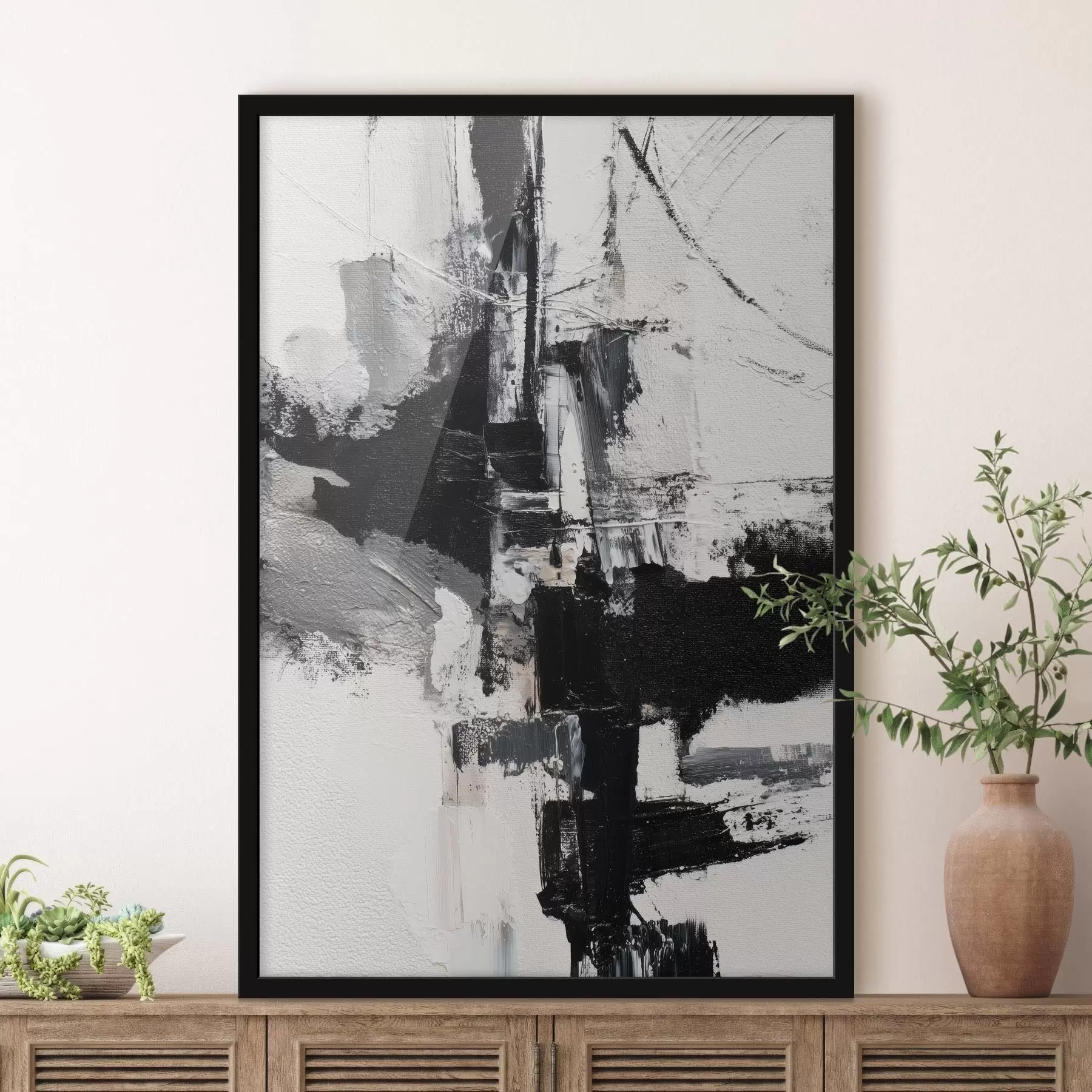 Papier peint Illustration texturée avec des coups de pinceau contrastés noirs et gris dans un style peinture à l'huile. f47091