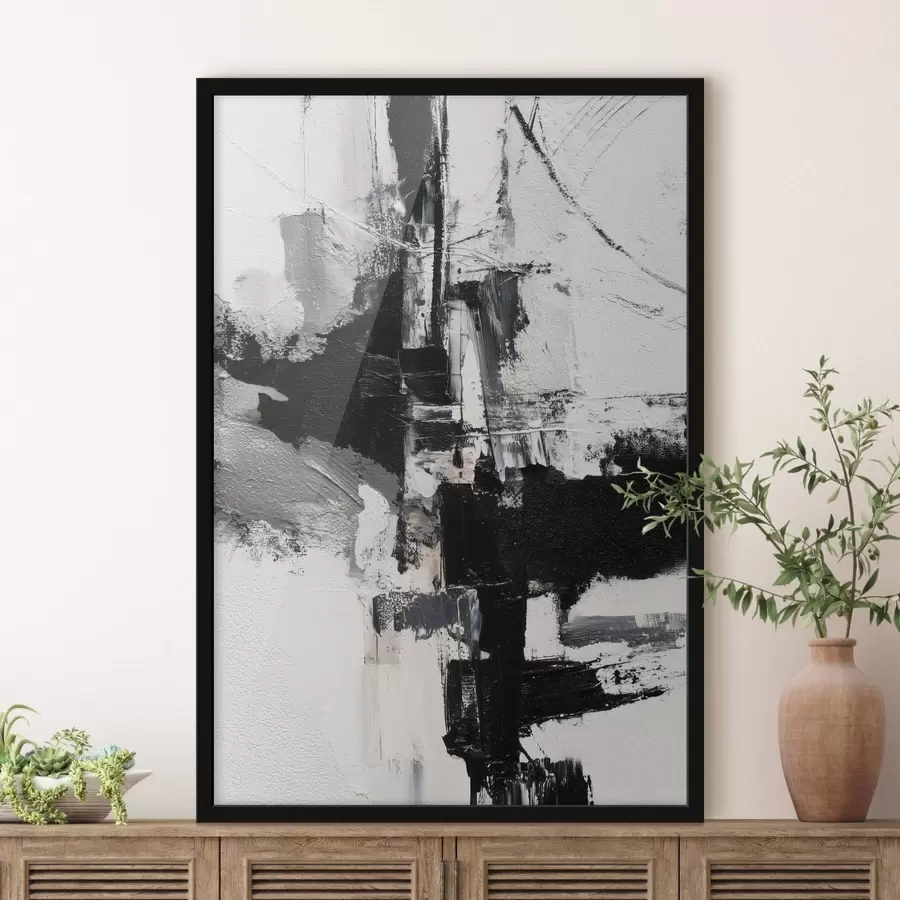 Papier peint Illustration texturée avec des coups de pinceau contrastés noirs et gris dans un style peinture à l'huile. f47091