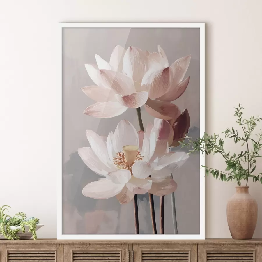 Papier peint Lotus roses délicats sur fond pastel dans un style pictural moderne f47092