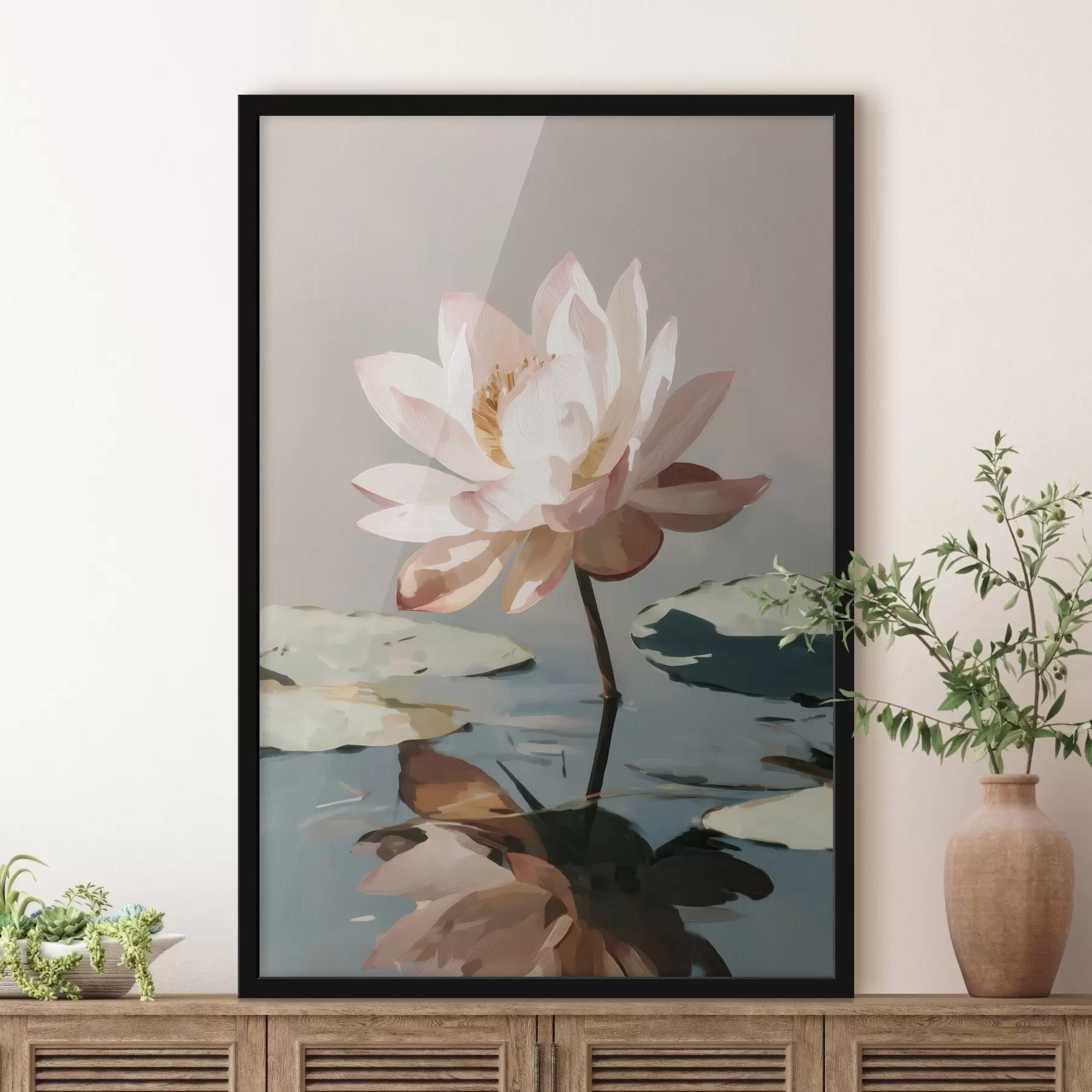 Papier peint Lotus blanc sur fond pastel dans un style peinture à l'huile f47093