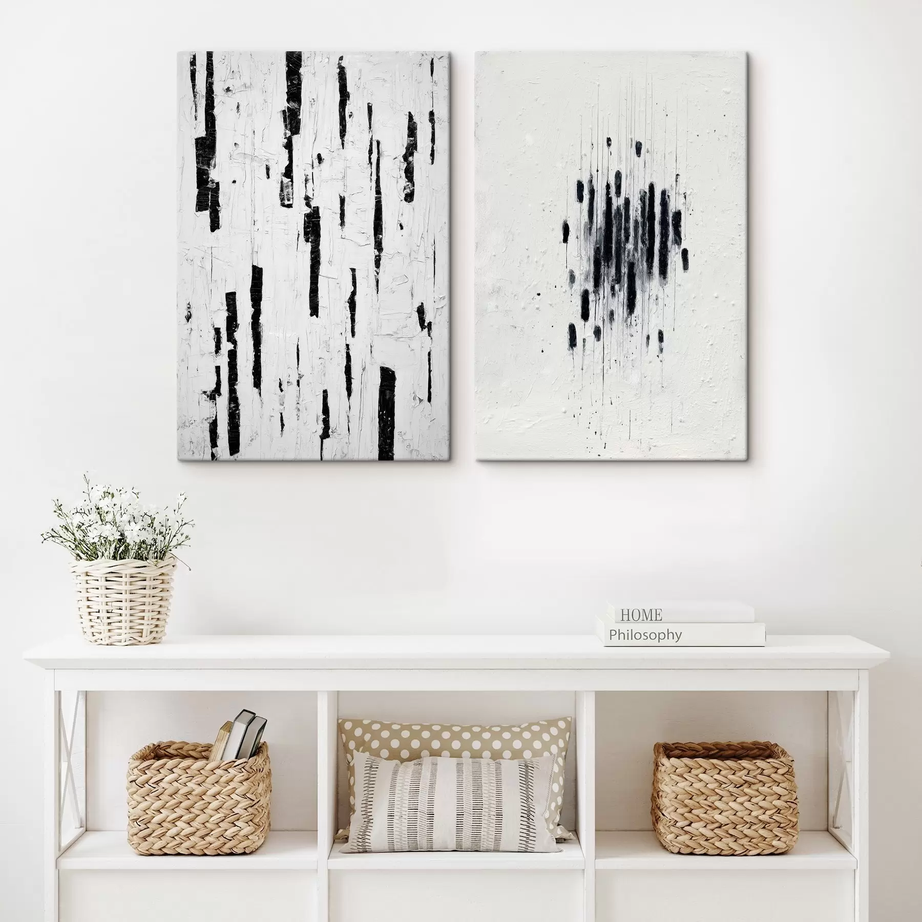 Tableau Art abstrait dans des tons noir et blanc avec une imitation de textures naturelles m01097