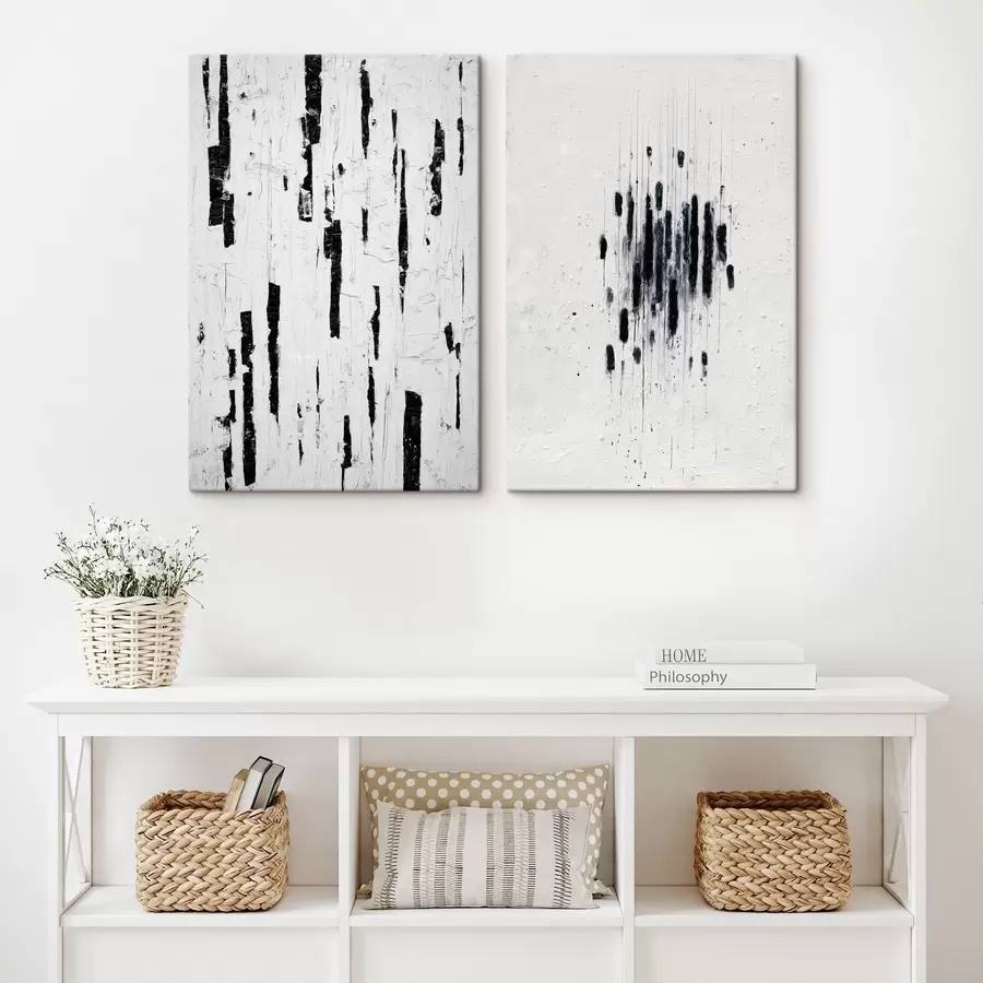 Tableau Art abstrait dans des tons noir et blanc avec une imitation de textures naturelles m01097