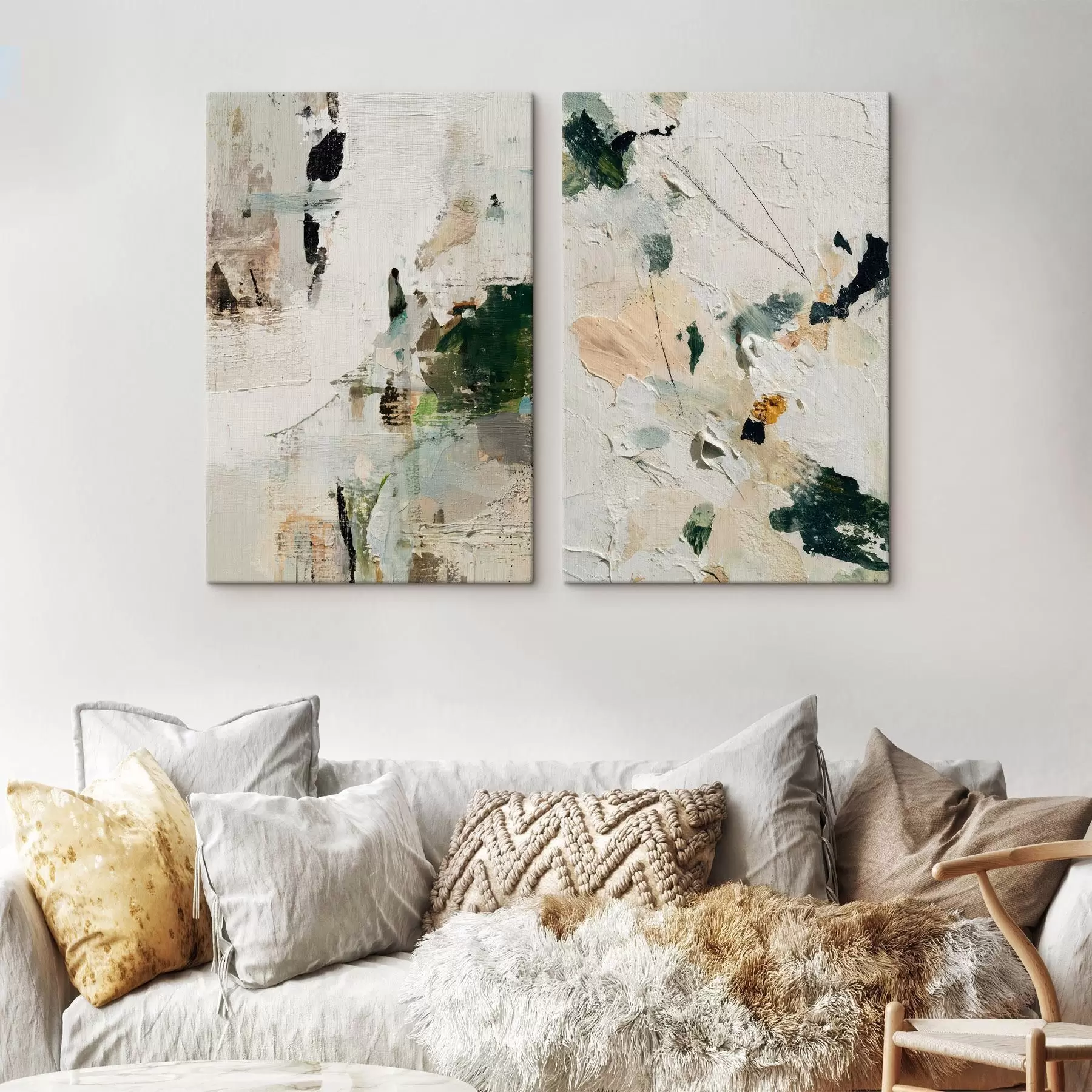 Tableau Diptyque expressif dans une palette naturelle m01099
