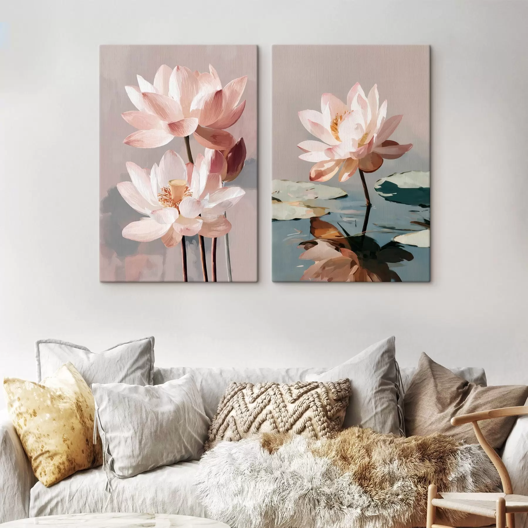 Tableau Lotus roses délicats dans un style de peinture numérique moderne m01152