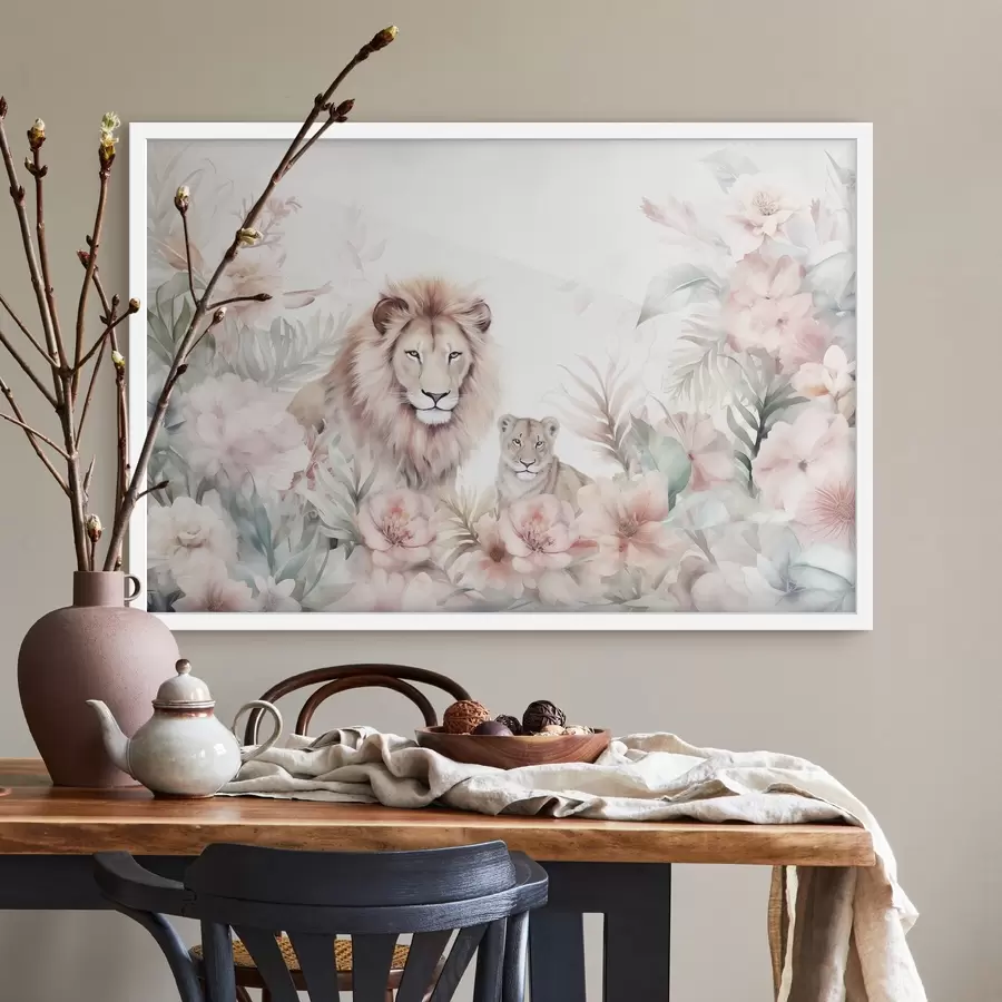 Papier peint Lions dans les fourrés tropicaux, imitation aquarelle f47640