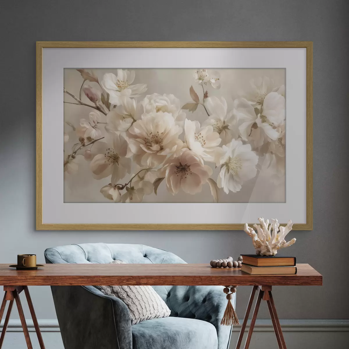 Poster Branche de fleurs crème f47646