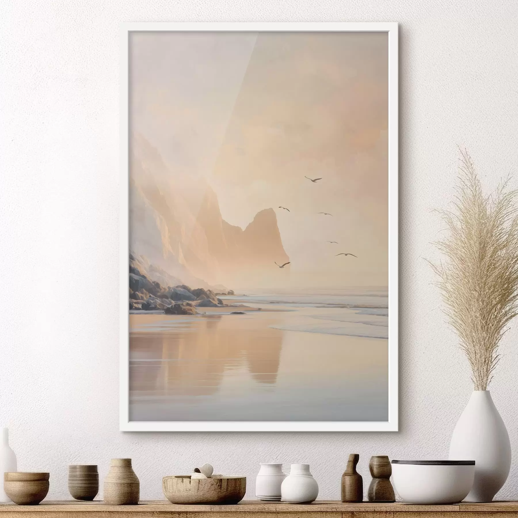 Papier peint aube océanique avec les montagnes en toile de fond f47689