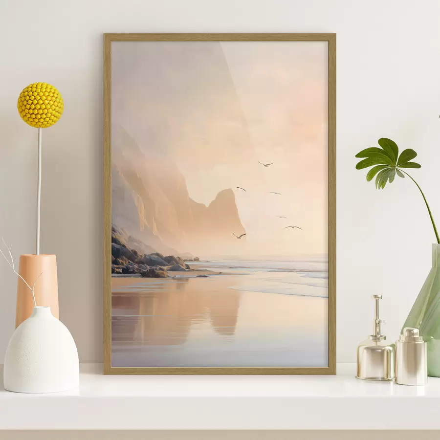 Papier peint aube océanique avec les montagnes en toile de fond f47689
